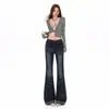 Diseño inspirado en supermodelos, jeans acampanados sexys de cintura media-alta para mujer, corte ajustado, elásticos, pantalones de campana con dobladillo sin rematar con motivos de primavera