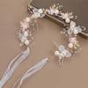 Tiara de Guirlanda de Flores, Pulseira de Flor de Pérola, Acessório de Cabelo de Princesa, Ornamento de Cabelo Trançado, Rabo de Cavalo Duplo, Série Princesa Feita à Mão