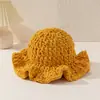 Chapéu de Pescador Crochê com Fio Grosso, Fofo e Doce, Feito à Mão, Popular, Cor Sólida, Aba Plissada Franzida, Chapéu de Balde Tricô
