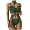 Suministro Transfronterizo Comercio Exterior Europeo y Americano Lencería Sexy Encaje Sexy para Mujer Halter Ropa Interior Set de Tres Piezas Fabricante Venta al por Mayor