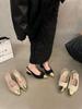 Salto Alto Francês Estilo Tweed para Mulheres 2025 Primavera e Verão Novo Sandálias de Salto Grosso Lantejoulas Fada com Bico de Saia