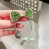 Goma para el pelo verde retro coreana con lazo de pedrería, Nueva goma para el pelo completamente de pedrería, A la moda y única, Moderna y simple, Elegante para mujeres
