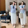 Conjunto de Verano para Maternidad 2026 Estilo Nuevo: Conjunto de Top Camisa de Maternidad con Lazos + Falda de Maternidad para el Trabajo