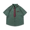 Camisa de Manga Curta Listrada Decorativa Artística Estilo Japonês para Homens e Mulheres, Estilo Universitário Retrô Verão Casal Solta Curta