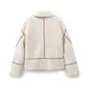 Para Exportación Transfronteriza Europea y Americana Ropa de Mujer Popular en Aliexpress Retro Versátil Empalme de Lana de Cordero Solapa Chaqueta Corta