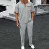 2025 Amazon Transfronteiriço Masculino Novo Waffle Gola Reversível Color Block Calças de Manga Curta Roupa Casual de Duas Peças
