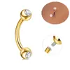 1 Peça de Haste Curva de Aço Inoxidável Transfronteiriça Anel de Umbigo 14g Rosca Interna Pontas Duplas Zircônia Redonda Opala Joia para Piercing de Umbigo