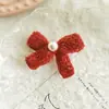 Presilha de Cabelo de Pelúcia Doce com Laço Dopamina para Mulheres, Presilha Lateral com Fio de Pérola, Grampo de Cabelo Tricotado, Acessório de Cabelo