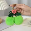 Lindo Llavero Colgante de Piel de Conejo Rex Cereza Peluche Femenino Decoración de Bolso de Coche Regalo Piel Genuina
