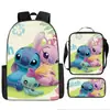 2024 Nueva Mochila Escolar de Stitch Set de Tres Piezas de Stitch Mochila con Dibujos Animados Impresos para Estudiante de Primaria Bolso de Hombro Estuche para Lápices traje