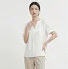 Camiseta de Seda Pesada para Mulheres, Novo Modelo de Verão 2026, Top de Crepe Duplo de Seda de Amora com Manga Curta, Camiseta Básica com Decote V