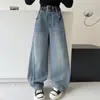 Ropa de Otoño e Invierno para Niñas Jeans con Felpa 2026 Nuevo Elegante Estudiante de Secundaria Casual Versátil Otoño Pantalones de Pierna Ancha Curvos