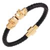 Pulsera de cuero Temu de estilo europeo y americano para hombre, con hebilla de cobre tejida y calavera dominante, joyería punk al por mayor