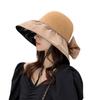 Sombrero de pescador con lazo de vinilo para mujer, estilo coreano, con recortes, ala ancha, protección solar UV, moderno, para verano