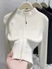 Camiseta térmica de manga larga con cuello medio simple y casual para mujer, nuevo estilo otoño e invierno, top chaqueta base ajustado con doble cremallera