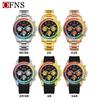 Oufani Temu Reloj Más Vendido Cronógrafo Arcoíris Seis Manecillas Calendario Único Reloj de Cuarzo para Mujer Diamante Colorido Impermeable Luminoso Reloj para Hombre