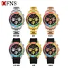 Nuevo Reloj de Cuarzo de Comercio Exterior Oufani Bisel de Color Luminoso Reloj Impermeable Mismo Estilo para Hombres y Mujeres Calendario Reloj de Seis Manecillas
