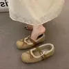 Zapatos de tacón oculto de lana con forro polar, estilo viento de noche, para mujer, otoño invierno, cálidos, suela suave, zapatos para conducir, zapatos Mary Jane