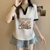 Camiseta estampada de manga corta para mujer talla grande, nuevo estilo verano 2025, corte holgado, rejuvenecedora, adelgazante, top tipo polo