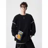 Suéter Preto com Borda Contrastante de Manga Longa Falsa Gola Redonda Masculino Preguiçoso de Alta Qualidade para Outono e Inverno Venda por Atacado de Fábrica Transfronteiriça