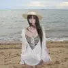 Blusa de Manga Larga Atractiva para Tomar Fotos, Perezosa y Pura, Bikini con Protección Solar, Traje de Baño Rayado con Abertura, Aguas Termales de Resort en la Isla
