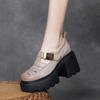 Jishu 25 Capa Superior de Piel de Vaca Primavera Hueco Velcro Zapatos de Mujer Cuero Genuino Sandalias de Tacón Alto con Suela Gruesa