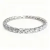Pulsera de Tenis Elegante con Diamantes Incrustados Super Brillantes Europeos y Americanos para Hombre y Mujer, Pulsera de Cristal Blanco Cadena de Cobre Electrochapada