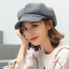 Chapéu feminino outono e inverno tudo-combina chapéu octogonal de lã moda inverno boina britânica 2023 nova moda Inverno