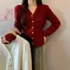 2025 Novo Outono e Inverno Retrô Francês Gola V Botão de Pérola de Fileira Única Brilho Fino Cauda de Peixe Cardigan Suéter de Cintura Curta para Mulheres