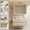 Gabinete para Lavatório de Madeira Maciça Multicamadas Combinação Espelho Dobrável Multifuncional Lavatório Integrado de Cerâmica Estilo Madeira Original Gabinete de Banheiro com Gaveta Dupla