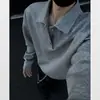 Sudadera Cleanfit con Cuello Henry para Hombre, Camisa Polo Retro Americana de Primavera y Otoño, Top Holgado Elegante y Moderno de Manga Larga