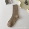 Meias de lã felpuda femininas de comprimento médio para outono e inverno cor sólida com cordão espessas quentes estilo japonês meias de cashmere para estudantes