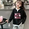 Camiseta de Manga Larga de Moda Nueva para Niñas de Primavera y Otoño, Top Casual Versátil de Patrón Waffle Dos en Uno con Cuello Redondo para Niños Mayores