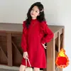 Vestido Suéter de Punto Rojo para Niña, de Longitud Media, Otoño/Invierno 2025, Engrosado para Niños Mayores, Conjunto Pulóver de Año Nuevo