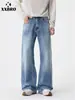 Muxi Roupas Retro Americano Tendência Cleinfit Estilo de Rua Jeans Azul Claro Emagrecedor Versátil Calças Flare