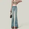 Jeans Azules Claros de Cintura Alta Micro-acampanados para Mujer, Novedad de Primavera, Estilo Retro de Nicho, Aspecto Delgado, con Deshilachados, de Arrastre al Suelo, Pantalones de Herradura