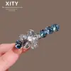 Presilha de Cabelo Flor de Cristal da Moda Novo Estilo Elegante Presilha para Franja Lateral Leve Luxo Presilha Bico de Pato Traseira da Cabeça Presilha Reta Acessórios de Cabelo