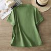 Foto Real de Verano 2026 Nuevo Estilo Holgado Nuevo Estilo Chino Retro Lino Botones Cuello Alto Manga Corta Top Qipao para Mujer