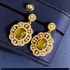 Nuevos Pendientes Retro Europeos y Americanos Taladro Brillante Colgante Oval Hueco Corona de Hojas Calcedonia Natural Pendientes de Piedra Preciosa Joyería