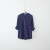 Camisa de Lino para Mujer con Protección Solar, Estilo Artístico, Manga Tres Cuartos, Cuello Alto, Camisa Holgada Delgada de Algodón y Lino, Primavera/Verano 2026