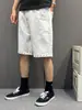 Jeans Masculino Reto Lista Mais Vendida 2026 Nova Marca Tendência Shorts Largos Branco Lavado Respirável Calça de Cinco Pontos Média