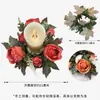 Nuevo Portavelas de Rosa Artificial Corona Decoración de Mesa Nochebuena Bola de Flores con Capullos Corona Artificial