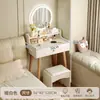 Nueva tocador pequeño tipo crema para dormitorio que no ocupa mucho espacio, tocador de maquillaje simple para espacios pequeños