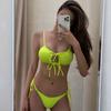 Fronterizo 2024 Corea del Sur Nuevo Traje de Baño Bikini Sexy de Tiras con Resortes Bikini de Dos Piezas Traje de Baño Dividido Europeo y Americano para Mujer