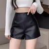 Otoño e Invierno Tallas Grandes Chicas Gorditas Pantalones Cortos de Cuero PU Negro para Mujer Cintura Alta Ropa Exterior Adelgazantes Pierna Ancha Capa Base Sexy Bootcut Modernos