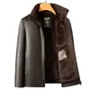 Jaqueta de couro masculina Haining, outono e inverno, forrada com fleece, quente, de corte solto, peça de outer wear casual para homens de meia-idade