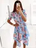 Vestido Nuevo de Moda con Estampado, Tirantes de Corbata, Manga Corta y Cintura Ajustada