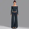 Conjunto de fitness transfronterizo: Top ajustado de manga larga sin hombros, pantalones rectos de cintura alta que realzan los glúteos, conjunto de yoga para deportes al aire libre para mujer
