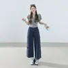 Pantalones de Estilo Nuevo de 2 Colores Retro Americano de Corte Holgado Versátiles de Verano con Múltiples Bolsillos Pantalones Cargo Jeans Acortados para Mujer