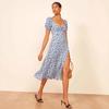 Verano Nuevo Estilo Francés Hong Kong Moda Cintura Adelgazante Ajustado Retro Cuello Cuadrado Vestido Estampado Venta al Mayoreo